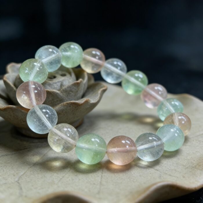 Natural Ice-Transparent Rainbow Fluorite Beaded Bracelet | Mental Clarity & Chakra Balance Gem - Image 2