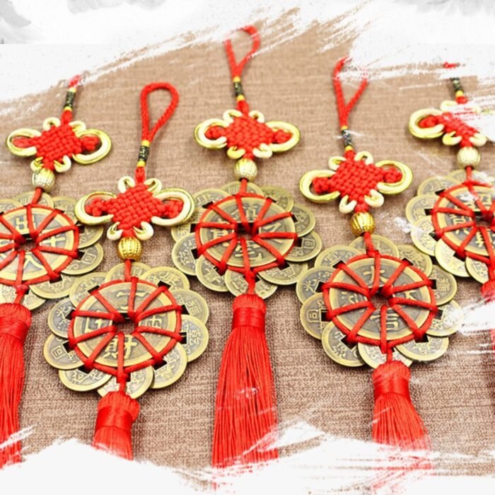 Traditional Chinese Feng Shui Hanging - Handwoven Plum Blossom & Ten Emperors Copper Coins for Wealth, Luck & Protection - Image 3