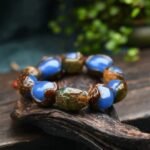 Natural Raw Blue Amber with Skin & Amber Wax Bracelet | Soothing Energy & Protection Gemstone Jewelry - Image 7