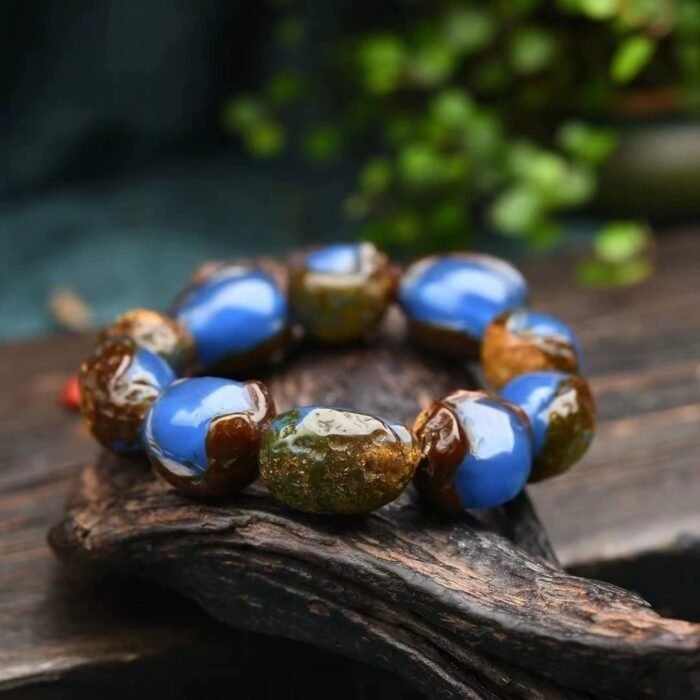 Natural Raw Blue Amber with Skin & Amber Wax Bracelet | Soothing Energy & Protection Gemstone Jewelry - Image 7
