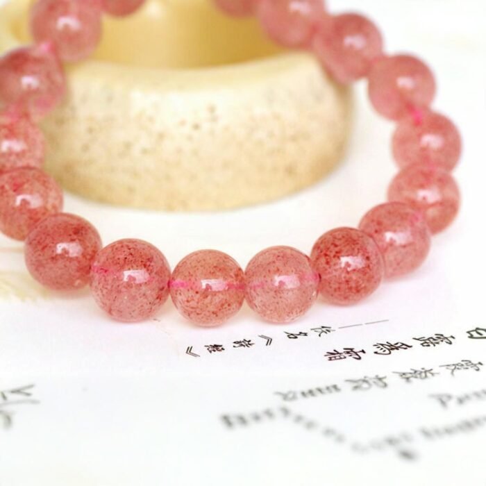 Natural Ice Strawberry Quartz Beaded Bracelet | Heart Chakra Gem for Love, Romance & Attracting Positive Connections - Image 4
