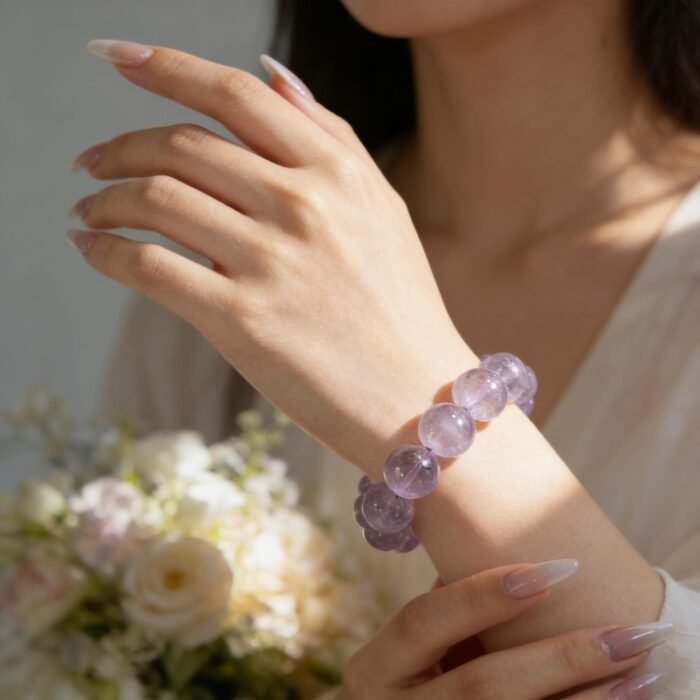 Natural Lavender Rabbit Hair Quartz Beaded Bracelet | Crown Chakra Gem for Gentle Calm & Dreamy Purple Style - Image 3