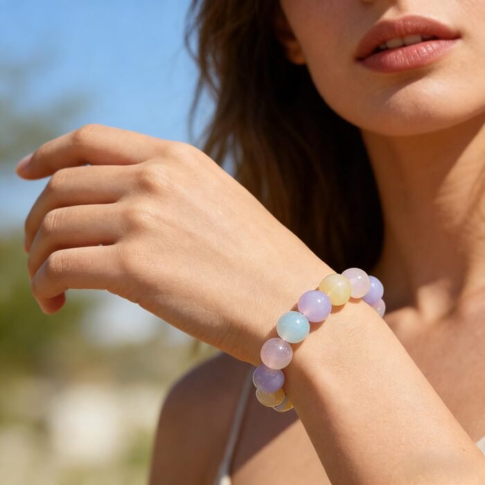 Natural Multi-Color Chalcedony Beaded Bracelet | Chakra Balance Gem for Calm & Pastel Rainbow Style - Image 3
