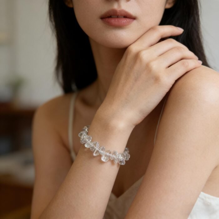 Natural Clear Quartz Chip Bracelet | Raw Crystal Energy Bracelet | Gold-Filled Adjustable Chain | Healing Gemstone Jewelry for Women - Image 3
