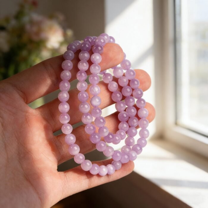 Natural Lavender Kunzite 3-Loop Wrap Bracelet | Heart Chakra Gem for Emotional Healing & Romantic Layered Style - Image 6