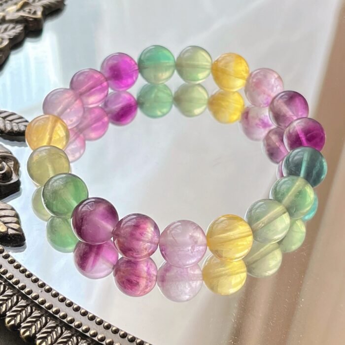 Natural Rainbow Fluorite Beaded Bracelet | Aura Cleansing Gem for Mental Clarity & Vibrant Chakra Balance - Image 6