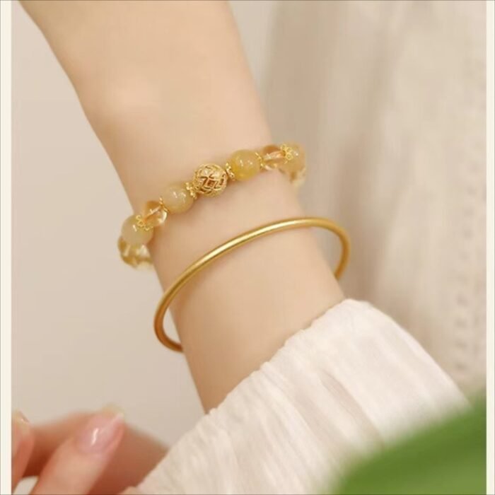 Golden Rutilated Quartz & Yellow Tower Quartz Bracelet | Wealth Boost & Career Advancement Gemstone Jewelry - Image 4