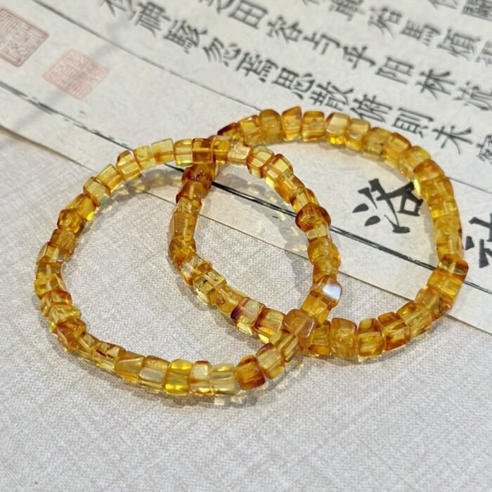 Natural Honey Amber "Sugar Cube" Beaded Bracelet | Solar Plexus Gem for Warm Vitality & Timeless Elegance - Image 5