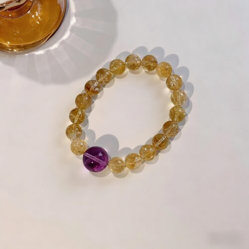 Brazilian Golden Azeztulite Citrine & Amethyst Bracelet | Wealth + Wisdom Dual Energy Gemstone Jewelry