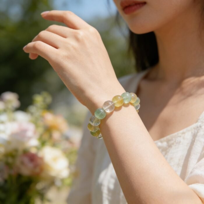 Natural Ice-Transparent Rainbow Fluorite Beaded Bracelet | Mental Clarity & Chakra Balance Gem - Image 3