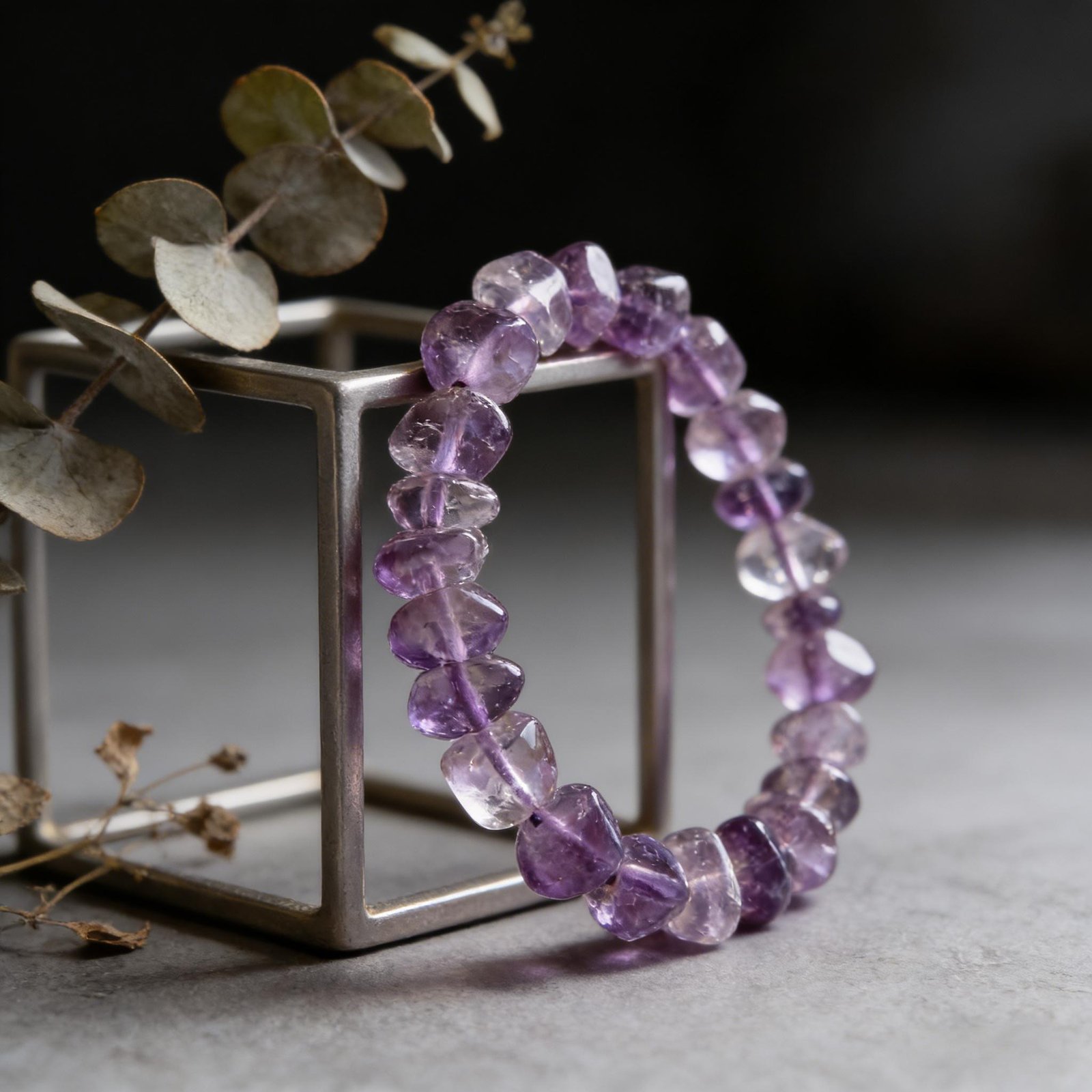 66 Natural Raw Lavender Quartz Chip Bracelet | Crown Chakra Gem for Calm & Boho Minimalist Style - Image 1