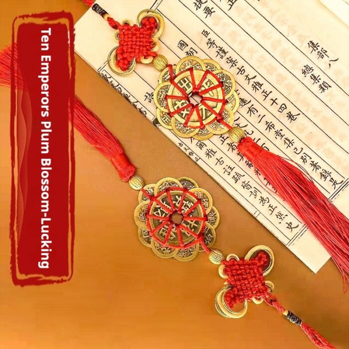 Traditional Chinese Feng Shui Hanging - Handwoven Plum Blossom & Ten Emperors Copper Coins for Wealth, Luck & Protection - Image 9