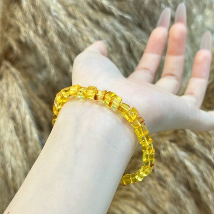 Natural Honey Amber "Sugar Cube" Beaded Bracelet | Solar Plexus Gem for Warm Vitality & Timeless Elegance - Image 3