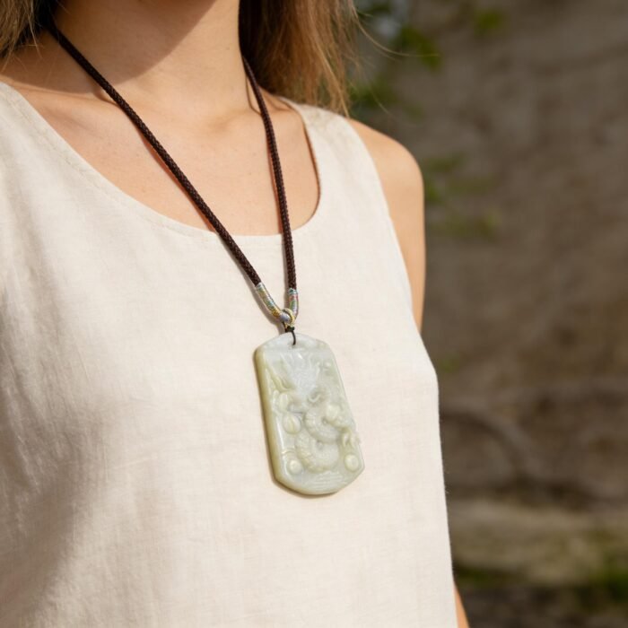 Natural Jade Dragon Pendant - Hand-Carved Chinese Zodiac Gemstone Amulet for Luck & Protection (Unisex) - Image 7