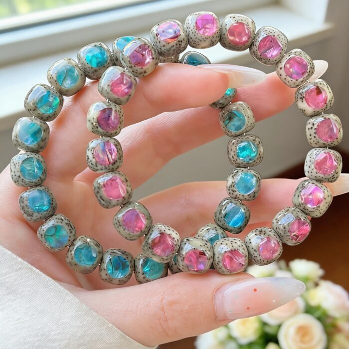 Colorful Abalone Inlaid Moon & Star Bodhi Bracelet | Spiritual Protection & Prosperity Gemstone Jewelry - Image 7