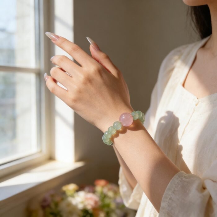 Fresh Green Prehnite & Rose Quartz Bracelet | Heart Chakra Healing & Love Energy Gemstone Jewelry - Image 4