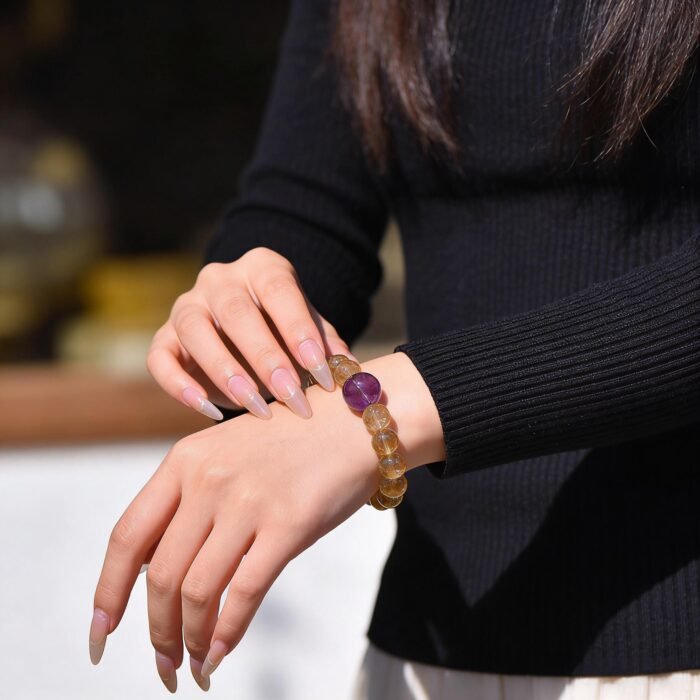 Brazilian Golden Azeztulite Citrine & Amethyst Bracelet | Wealth + Wisdom Dual Energy Gemstone Jewelry - Image 4