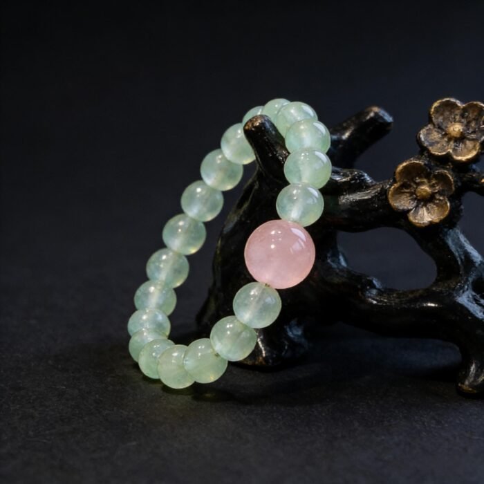 Fresh Green Prehnite & Rose Quartz Bracelet | Heart Chakra Healing & Love Energy Gemstone Jewelry - Image 2