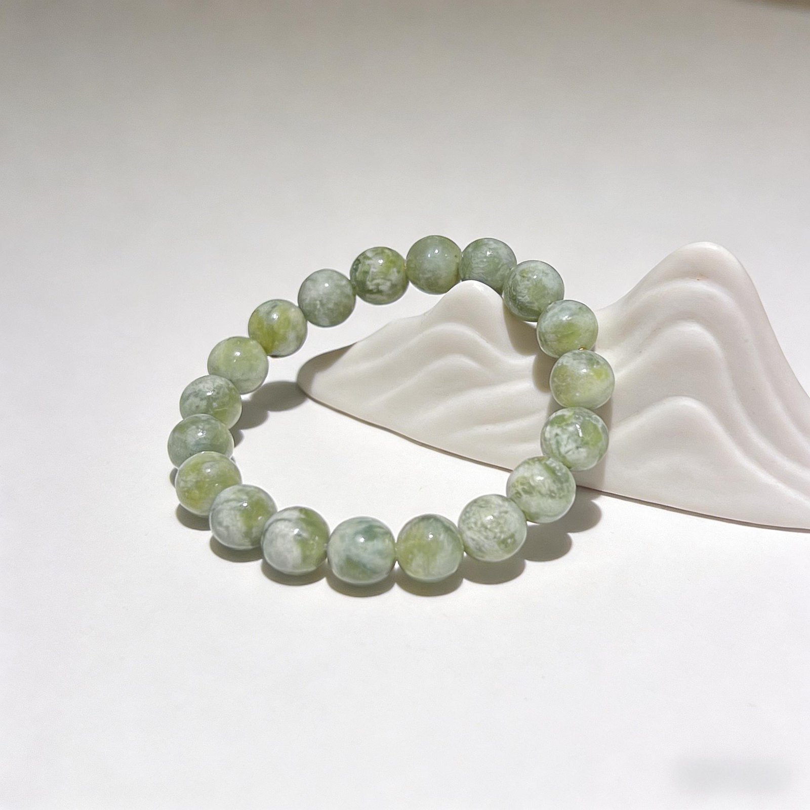 999 Apple Green Prehnite Beaded Bracelet | Heart Chakra Crystal for Abundance, Calm & Growth - Image 1