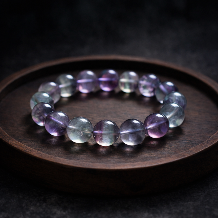 Natural Green-Purple Fluorite Beaded Bracelet | Chakra Balance Gem for Mental Clarity & Mystical Two-Tone Style - Image 2