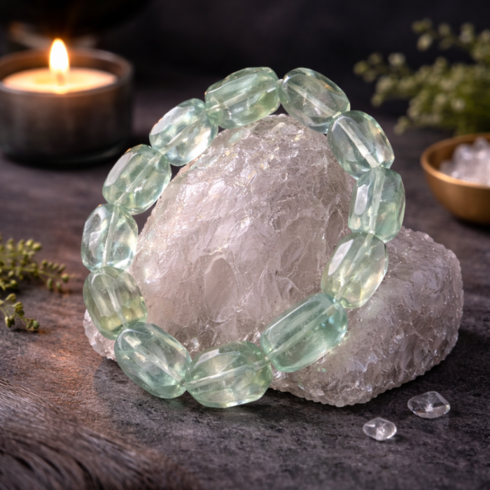 Natural Green Azeztulite Freeform Faceted Bracelet | High-Vibe Heart Chakra Gem for Clarity & Earthy Glow - Image 2