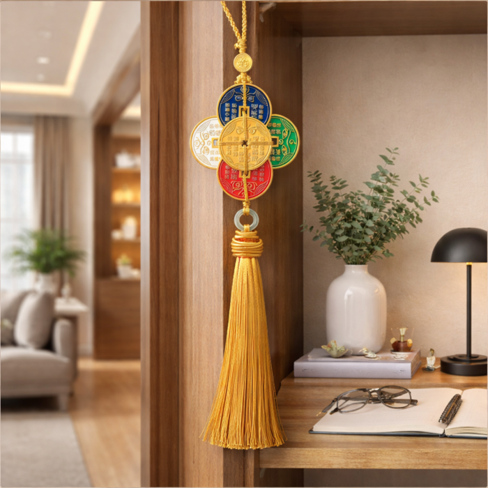 Feng Shui Five Wealth Gods Hanging – Colorful Five Emperor Coins with God of Wealth Eye for Luck & Prosperity - Image 4