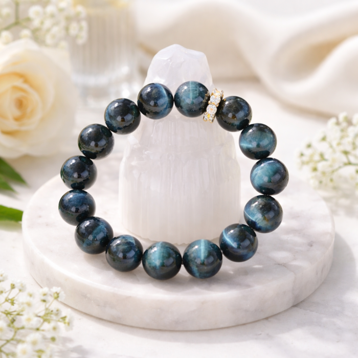Natural Blue Tiger's Eye Bracelet | Throat Chakra Activation & Courage Boost Gemstone Jewelry - Image 1