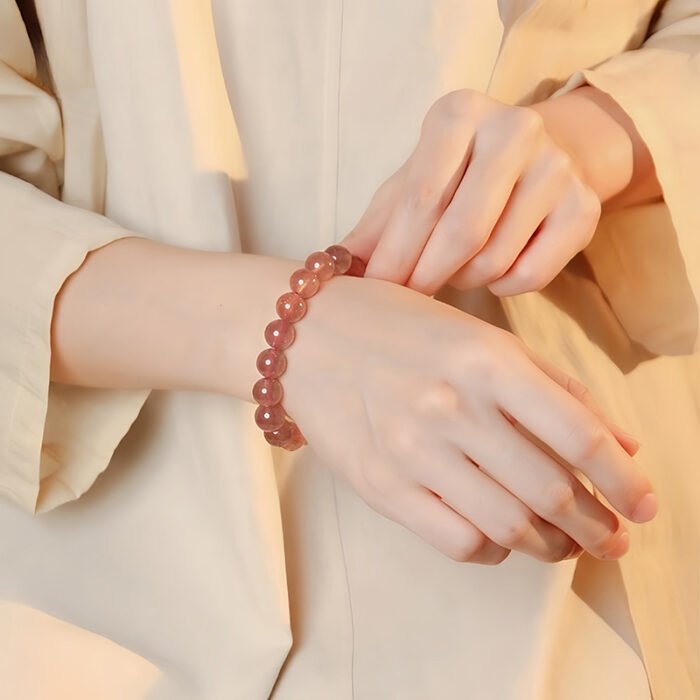 Natural Ice Strawberry Quartz Beaded Bracelet | Heart Chakra Gem for Love, Romance & Attracting Positive Connections - Image 3