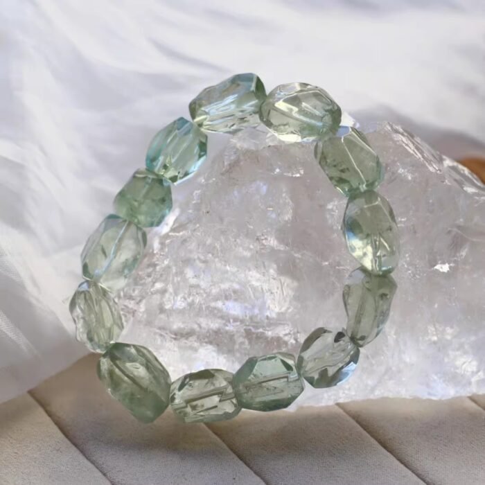 Natural Green Azeztulite Freeform Faceted Bracelet | High-Vibe Heart Chakra Gem for Clarity & Earthy Glow - Image 6