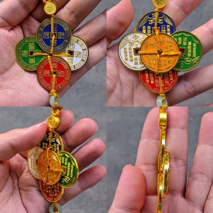 Feng Shui Five Wealth Gods Hanging – Colorful Five Emperor Coins with God of Wealth Eye for Luck & Prosperity - Image 5