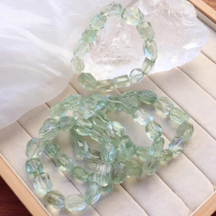 Natural Green Azeztulite Freeform Faceted Bracelet | High-Vibe Heart Chakra Gem for Clarity & Earthy Glow - Image 7