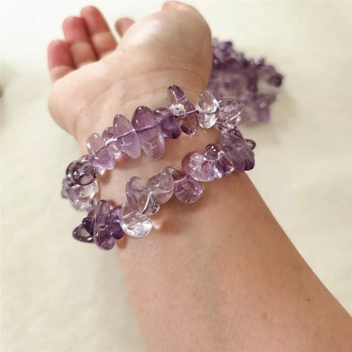 Natural Raw Lavender Quartz Chip Bracelet | Crown Chakra Gem for Calm & Boho Minimalist Style - Image 3