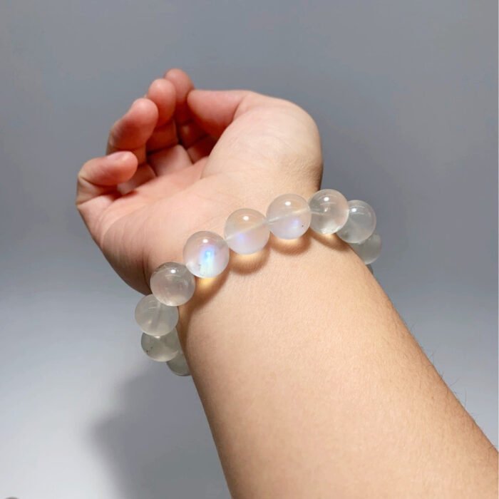 Natural Blue Moonstone Beaded Bracelet | Lunar Calm Gem for Ethereal Blue Glow & Emotional Balance - Image 3