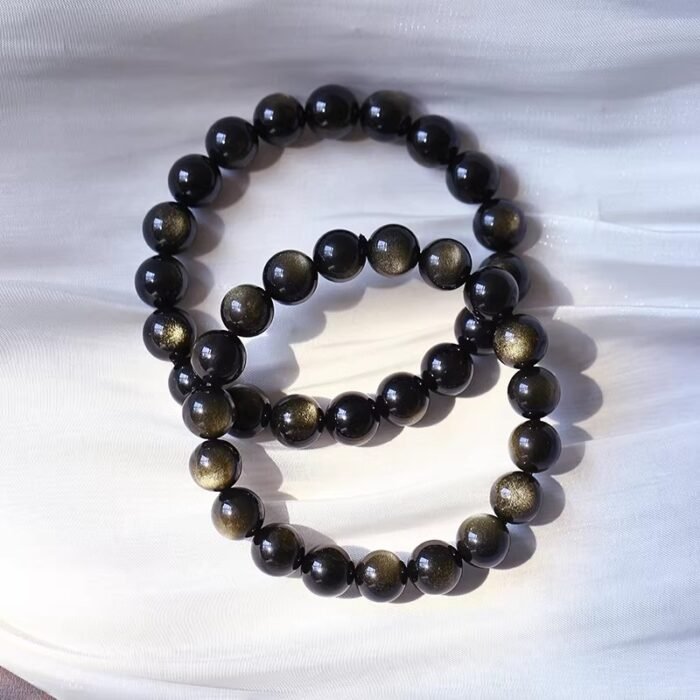 Natural Gold Sheen Obsidian Beaded Bracelet | Root Chakra Crystal for Protection, Abundance & Bold Luminous Style - Image 7