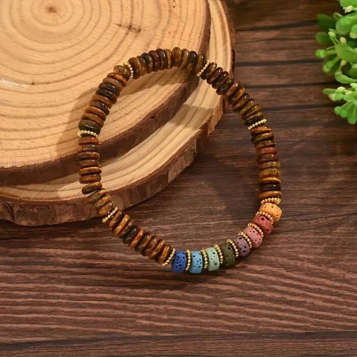 Dopamine Volcanic Stone + Tiger Eye Slice "Money String" Bracelet | Copper Gold Accents – Grounding Boho Statement Piece - Image 7