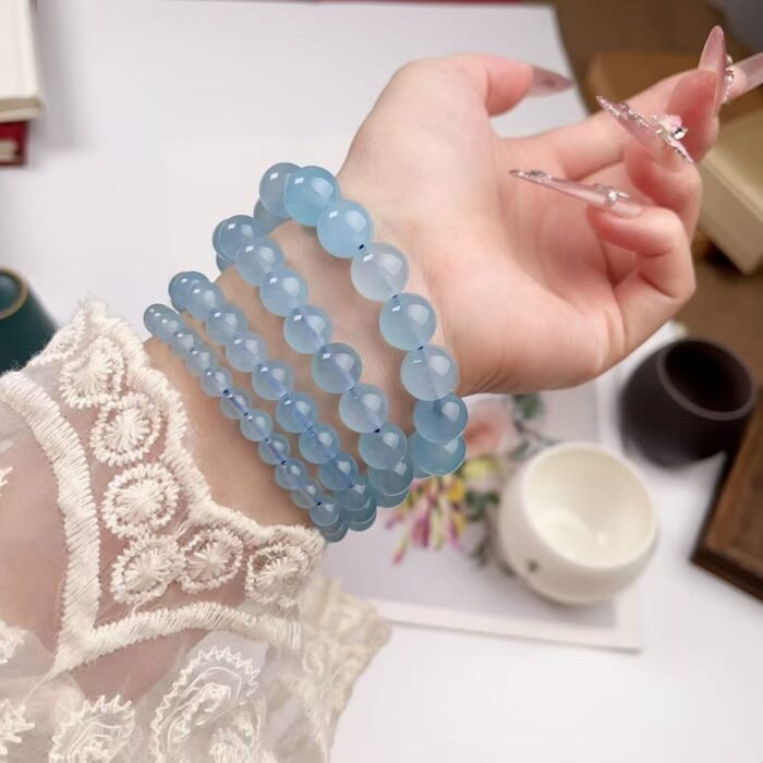 Natural Aquamarine Beaded Bracelet | Throat Chakra Crystal for Calm, Clarity & Sea-Inspired Protection - Image 3