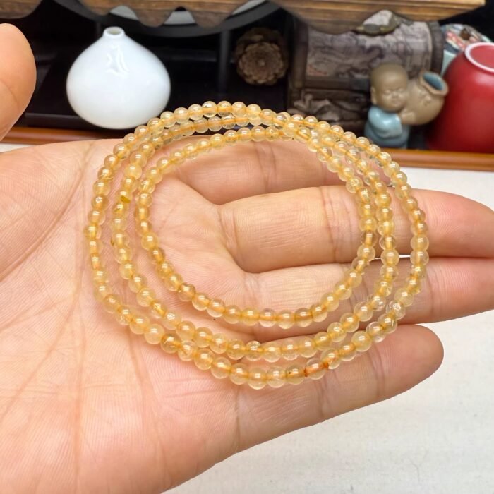 Natural Mini Golden Tower Quartz Wrap Bracelet (3 Loops) | Solar Plexus Gem for Abundance & Dainty Layered Style - Image 6