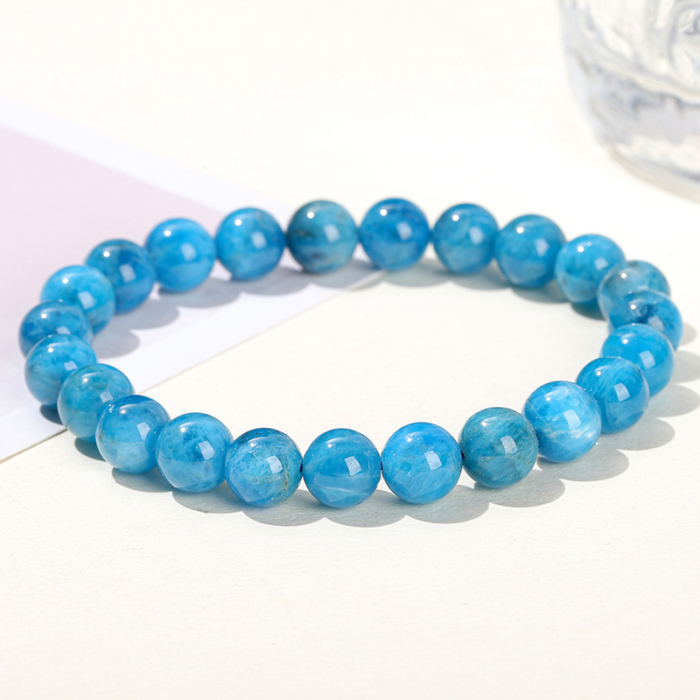 Natural Blue Apatite Beaded Bracelet | Throat Chakra Crystal for Clarity, Communication & Calm - Image 6
