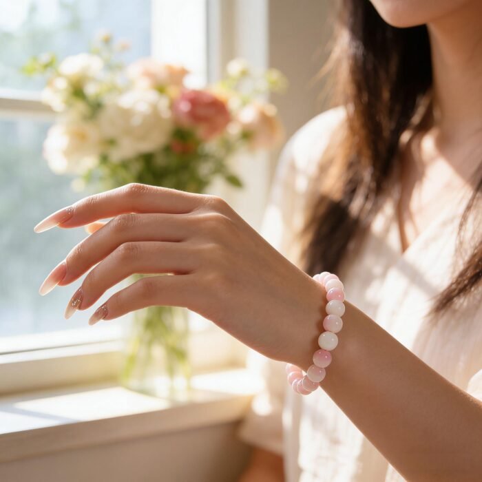 Natural Queen Conch Beaded Bracelet | Blush & Cream Gemstone for Feminine Elegance & Gentle Energy - Image 3