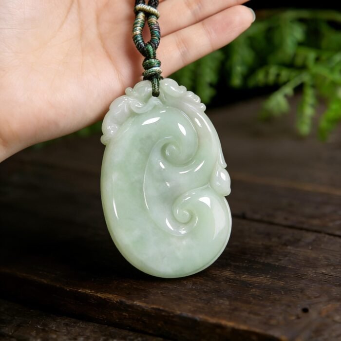 Natural Green Jade Ruyi Pendant – "As You Wish" Lucky Charm, Grade A Jade Good Fortune Amulet (Unisex) - Image 2