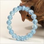 Natural Aquamarine Beaded Bracelet | Throat Chakra Crystal for Calm, Clarity & Sea-Inspired Protection