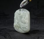 Icy Translucent Jade Landscape Pendant: Hand-Carved Mountain & Water Amulet for Prosperity, Serenity & Career Success - Image 5
