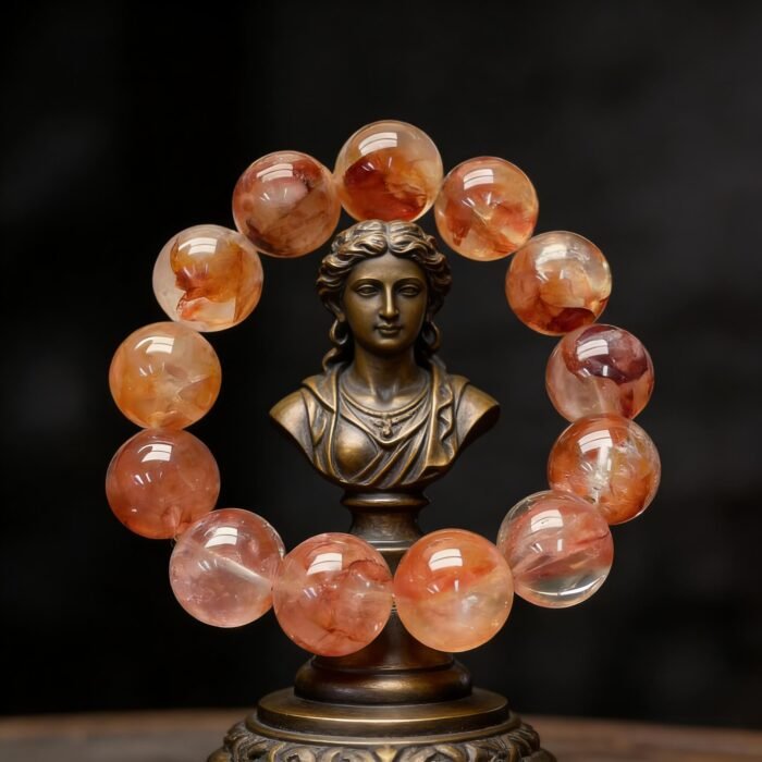 Red Phantom Quartz Beaded Bracelet | Root Chakra Crystal for Courage, Emotional Healing & Vibrant Energy - Image 2