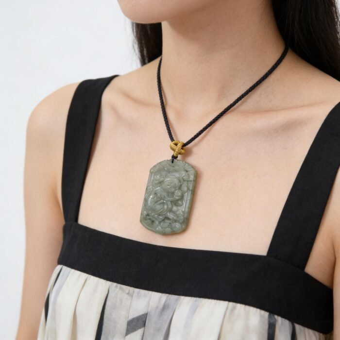 Hand-Carved Icy Green Jade Monkey Pendant | Symbol of Good Fortune & Wisdom | Artisanal Chinese Gemstone Jewelry - Image 7