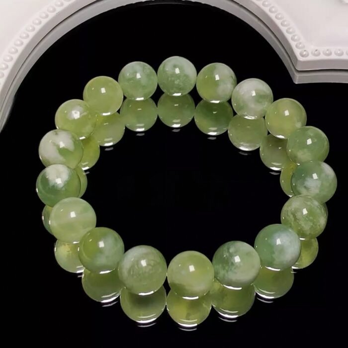 Apple Green Prehnite Beaded Bracelet | Heart Chakra Crystal for Abundance, Calm & Growth - Image 2