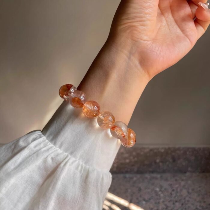Red Phantom Quartz Beaded Bracelet | Root Chakra Crystal for Courage, Emotional Healing & Vibrant Energy - Image 3