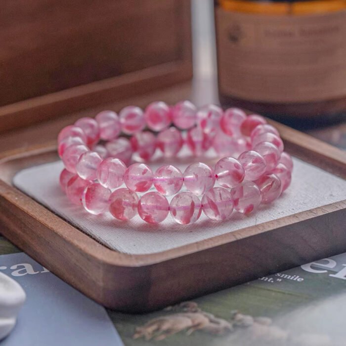 Natural Rhodonite "Cherry Blossom Rain" Beaded Bracelet | Heart Chakra Crystal for Romantic Vitality, Emotional Healing & Pink Elegance - Image 7