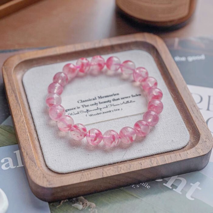 Natural Rhodonite "Cherry Blossom Rain" Beaded Bracelet | Heart Chakra Crystal for Romantic Vitality, Emotional Healing & Pink Elegance - Image 5