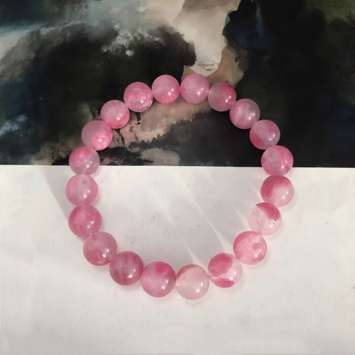 Natural Rhodonite "Cherry Blossom Rain" Beaded Bracelet | Heart Chakra Crystal for Romantic Vitality, Emotional Healing & Pink Elegance - Image 2