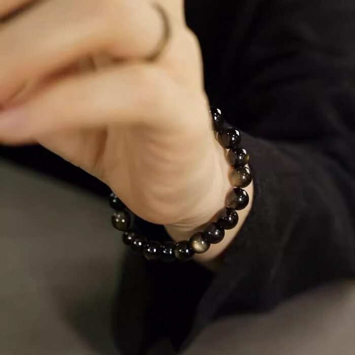 Natural Gold Sheen Obsidian Beaded Bracelet | Root Chakra Crystal for Protection, Abundance & Bold Luminous Style - Image 3